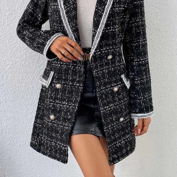 Black Preppy Womens Double Breasted Blazer - Picture 6 of 11